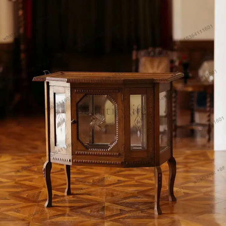 European retro solid wood old carving display cabinet French classical carving entrance TV side cabinet