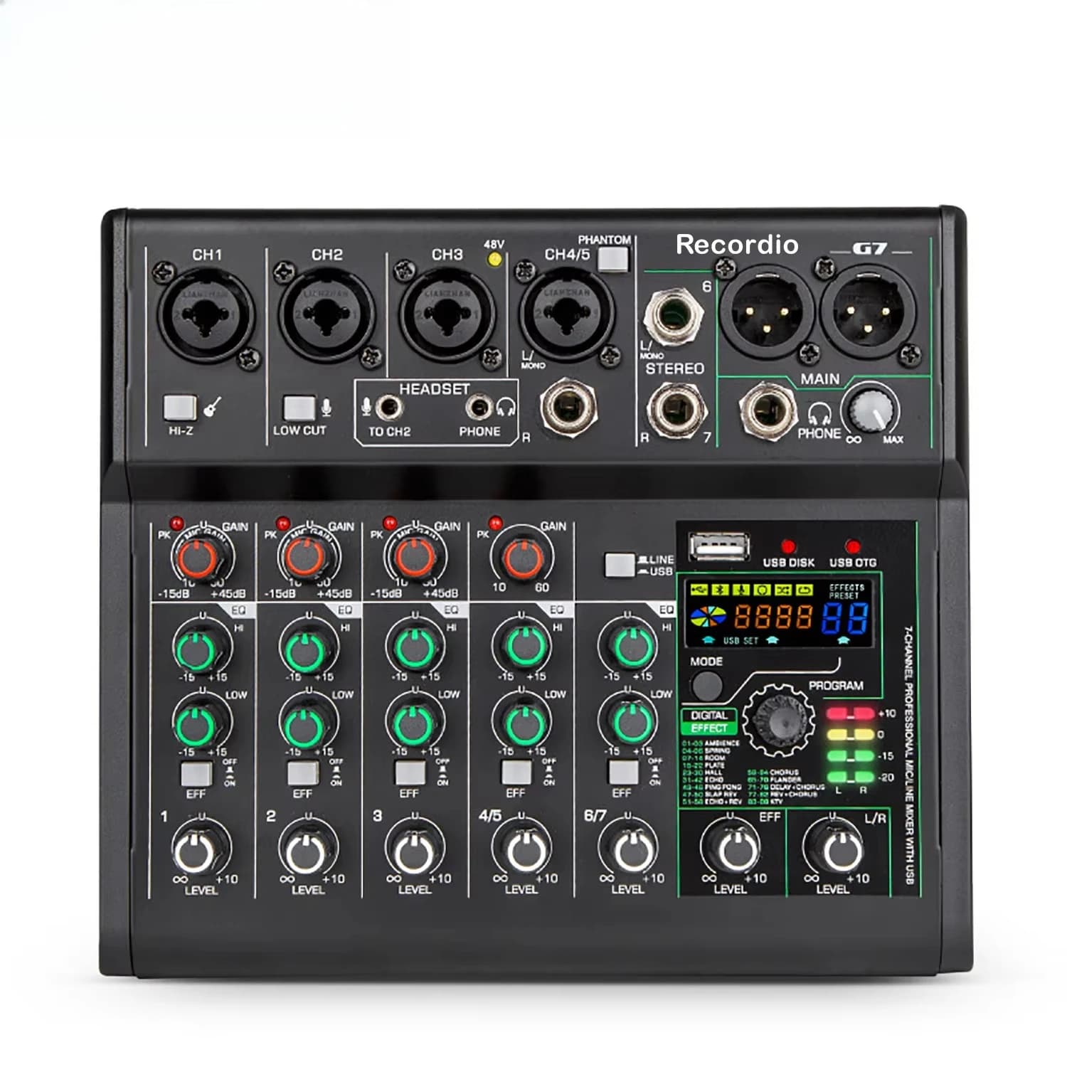 GAX-G7 Professional Portable Music Console 6-Channel Audio Mixer for DJ Controllers and Audio Consoles