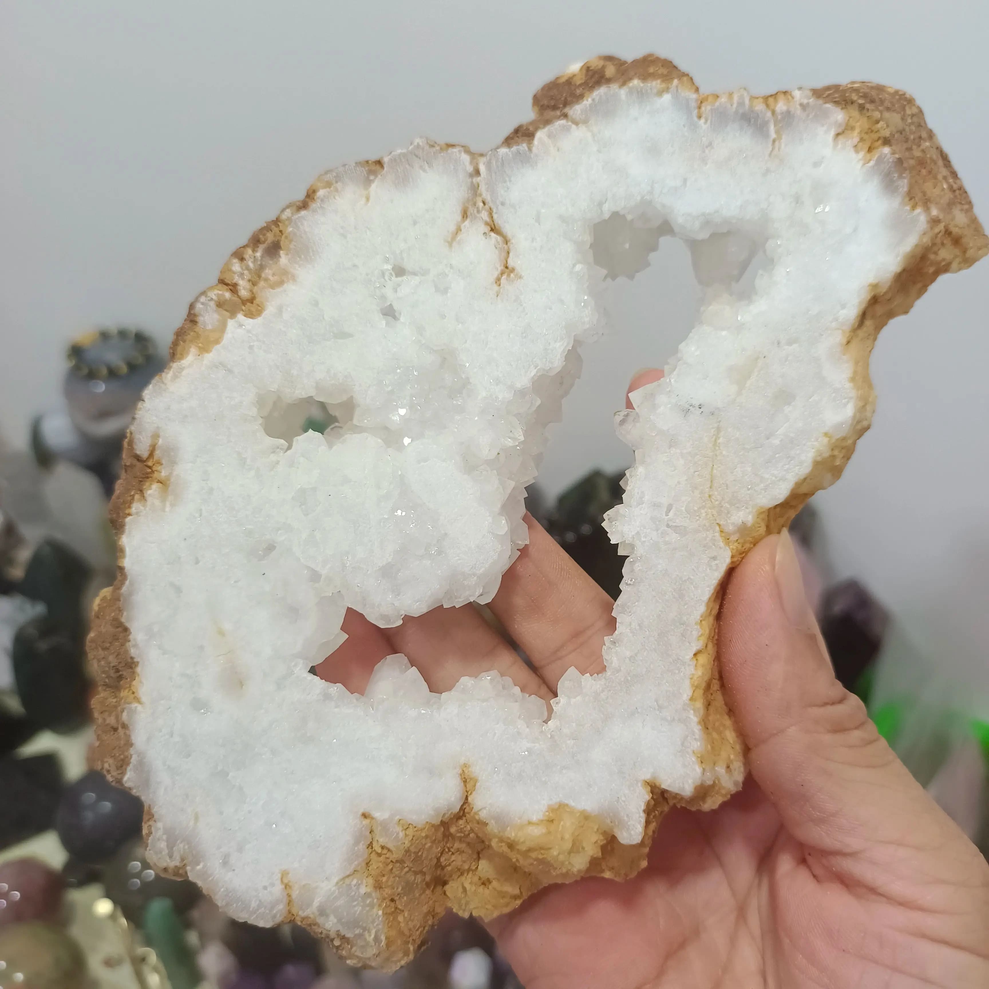 Natural Agate Crystal Slice, Quartz Crystal Rough Rough Stone Slice, Mineral Reiki Treatment, Demagnetization, Decor