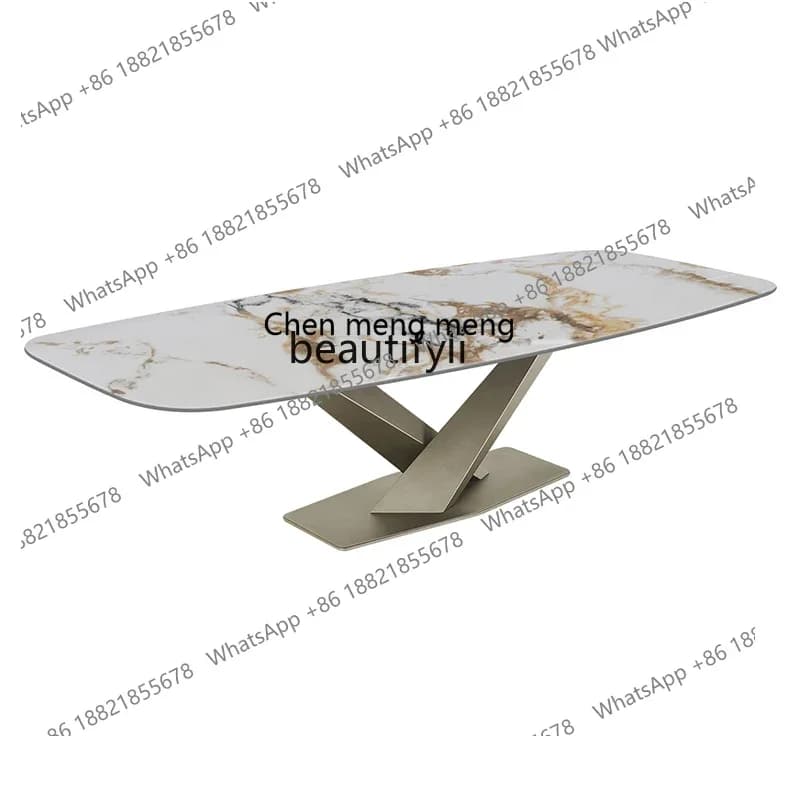 Italian light luxury rectangular rock slab dining table and chair combination simple modern marble dining table2936