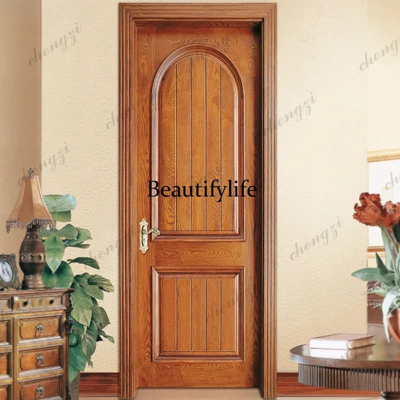 American simple red oak open paint bedroom set custom kitchen and bathroom multi-layer solid wood home swing door
