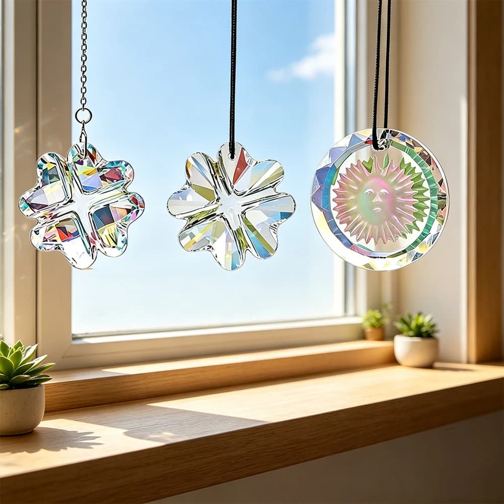 Transparent AB Heart Shaped Four Leaf Clover Tarot Sun Glass Crystal Pendant Rainbow Maker Garden Car Rearview Mirror Decoration