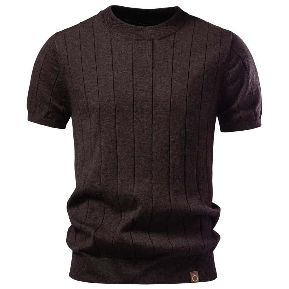 New men's high-quality knitted ribbed short-sleeved T-shirt - breathable, soft, casual and fashionable. Men's streetwear.