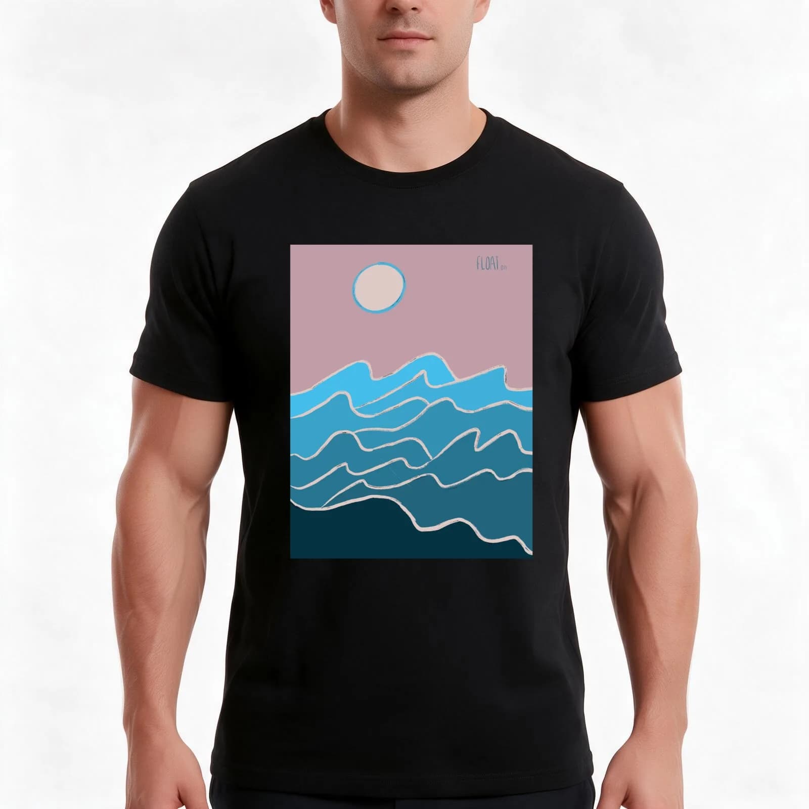 Float On T-Shirt, Summer Casual Cotton Tee, Oversized Streetwear Tops, Vintage Graphic Print, Loose Fit Short Sleeve