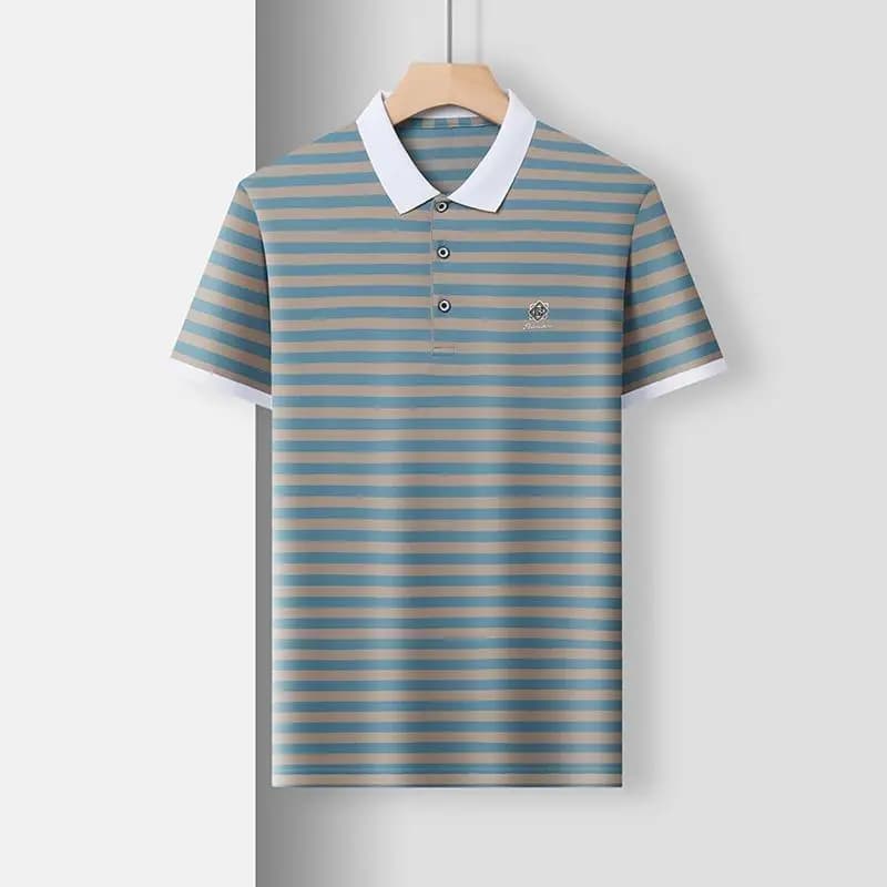 Versatile Ventilate Stripe Contrasting Colors Trend Fashion Classic Comfortable Business Casual Men's Polo T-shirt Summer 2024