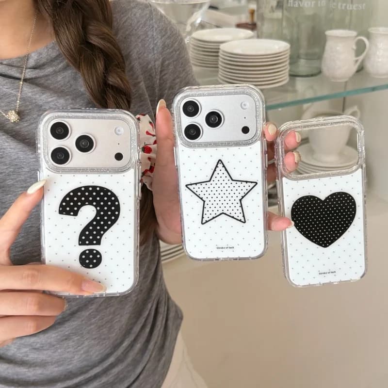 Korean Polka Dot Cute Star Love Heart Phone Case For iPhone 17 Pro 16 15 14 Pro Max Protective Cover Shockproof Cases For iPhone