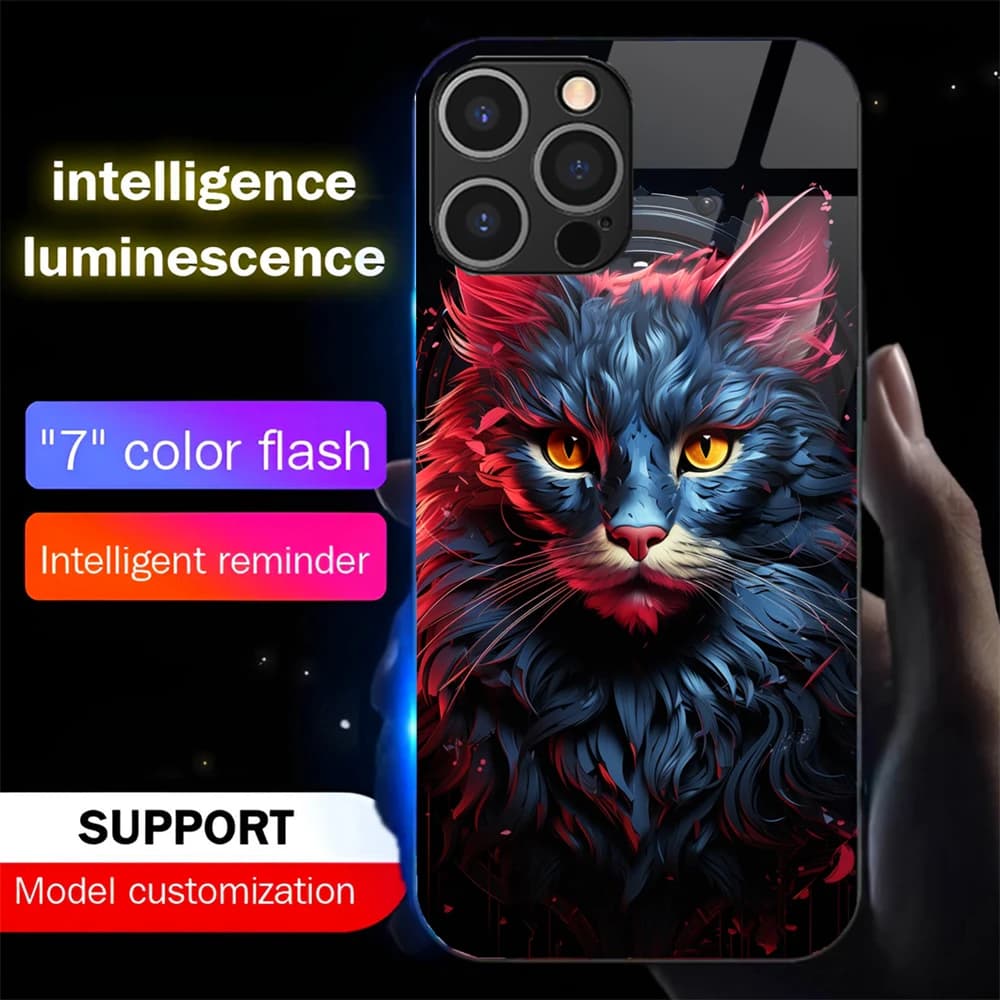 So Cute Cat Design LED Calling Light Flash Phone Case Smart Luminous Cover For Samsung S26 S25 S24 S22 S23 S21 S20 FE Plus