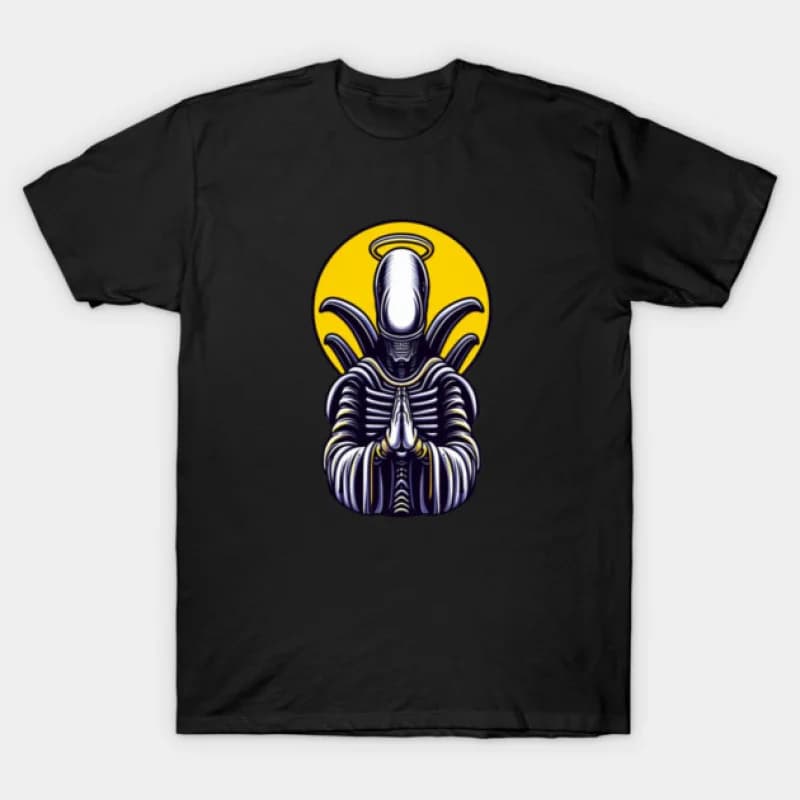 Saint Xenomorph 80s Horror movie Weyland Sci-Fic Alien Gift T-Shirt 100% cotton printed Graphic clothes All size tops S-6XL