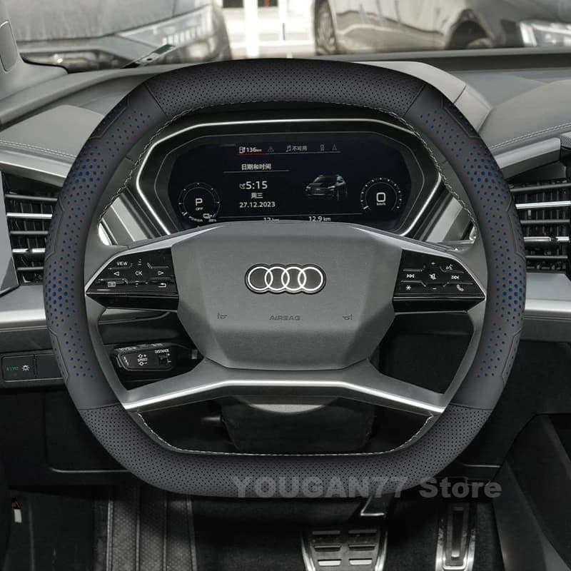 Leather Car Steering Wheel Cover For Audi Q4 e-tron 2024 2025 Covers For Covers Auto interior Audi q6 e tron 2025 Accessories