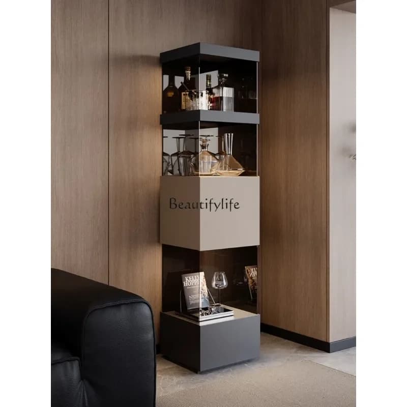 02 Italian minimalist corner cabinet glass suspended wine cabinet