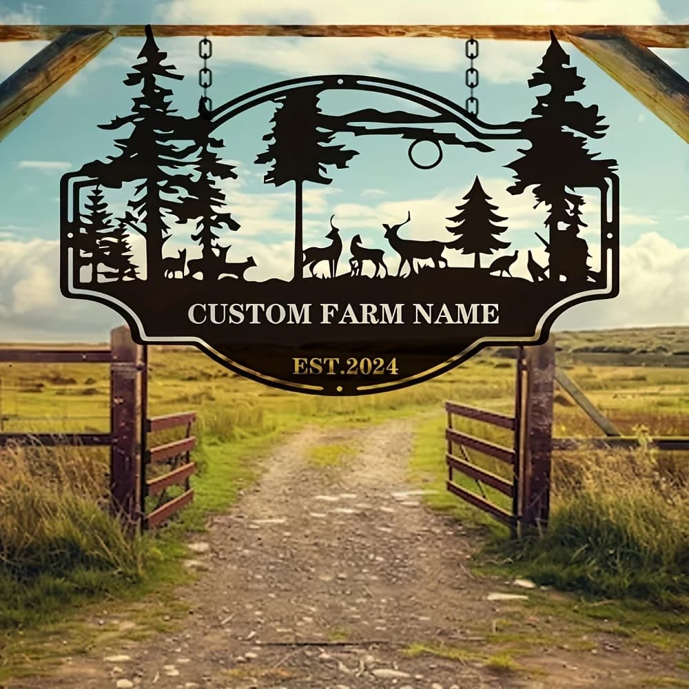 Nature Embrace, Deer Metal Wall Art - Personalized Name Sculpture, Durable Outdoor Decoration, Suitable For Camping And Home