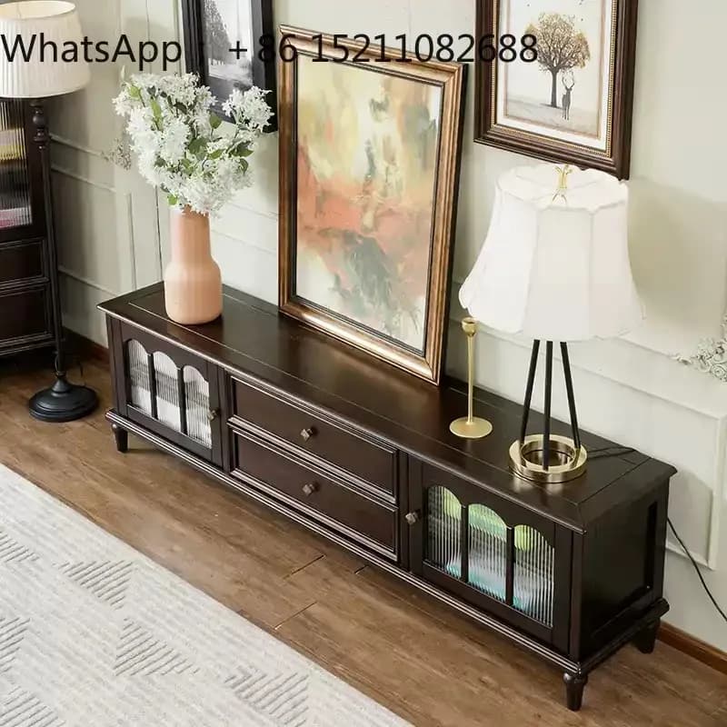 SCY pure solid wood walnut light luxury high-end living room home antique TV cabinet and a set of coffee table