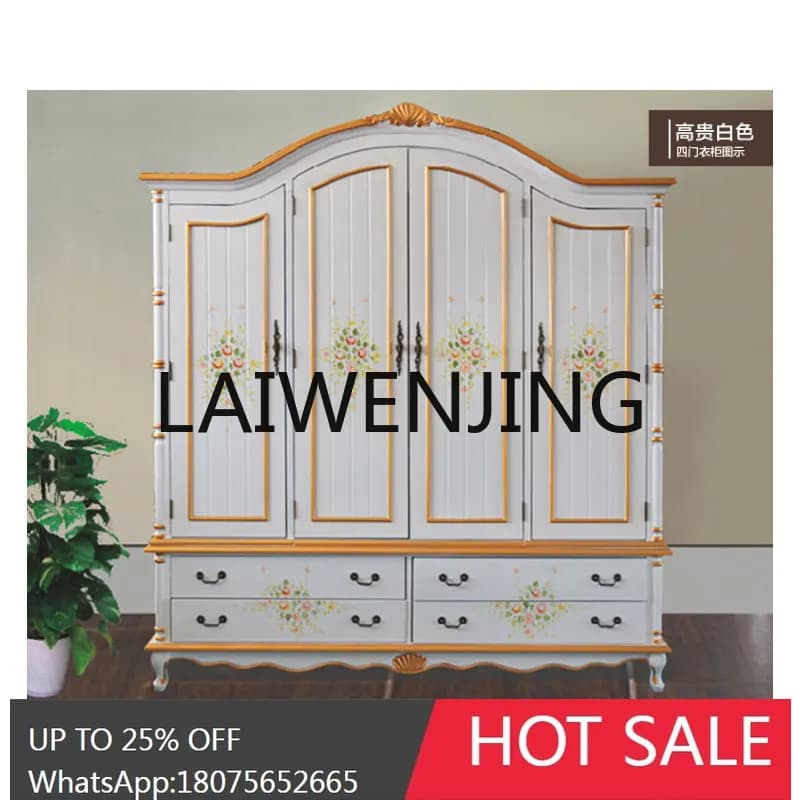 American Country Painted Wardrobe Mediterranean Style 2 Doors 3 Doors 4 Doors European Custom Storage Wardrobe