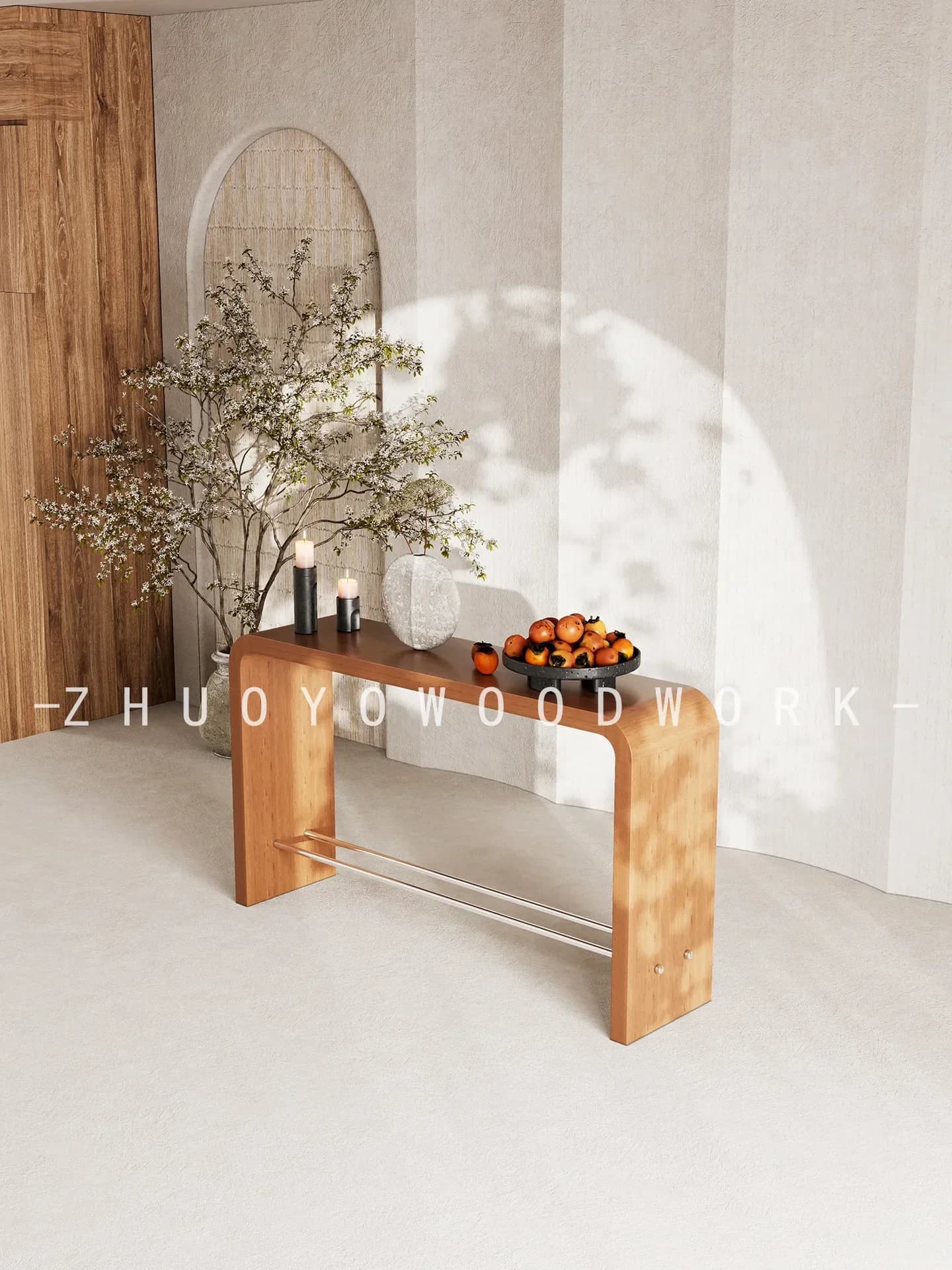 HYS  style entrance door entrance table against the wall strip case solid wood platform hotel homestay