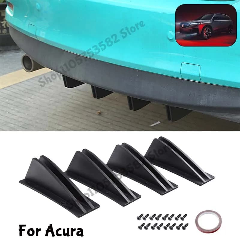 For Acura Rear Bumper Shark Fin Diffuser Carbon Fiber Lip Spoiler Airflow Anti-Collision Protector