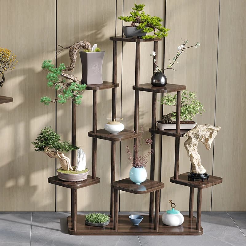 Elegant Multi-Layer Solid Wood Flower Stand Chinese Style Living Room Decor Rack for Flower Pots And Succulents Home Display