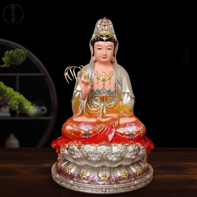 FX-18  White Lotus Guanyin Bodhisattva Buddha Statue Dedicated to Sakyamuni Buddha  King Bodhisattva Maitreya Full Hall Buddha