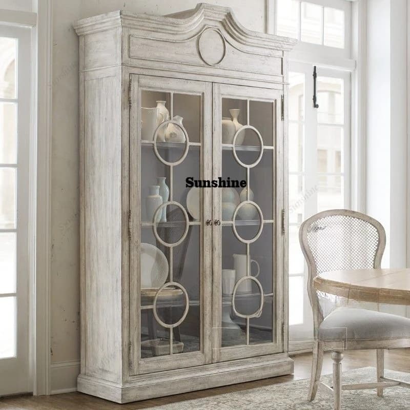 American solid wood wine cabinet bookcase, glass door bookcase study living room display case