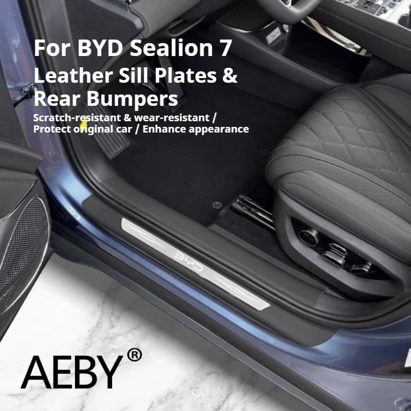 AEBY For BYD Sealion 7 2024 Car Door Sill Scuff Plate Protector, Leather Anti Scratch Guard Cover Trim Interior Accessories