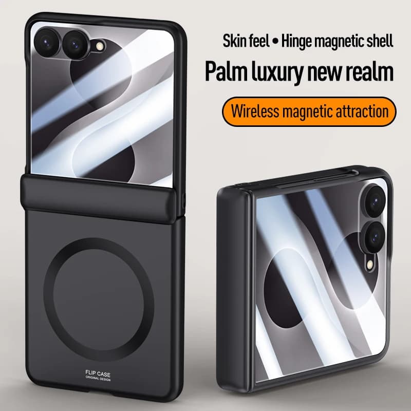 For Samsung Galaxy Z Flip 8 Case Skin-Friendly Matte Folding Hinge Magnetic Wireless Charging With Tempered Film Shockproof Case
