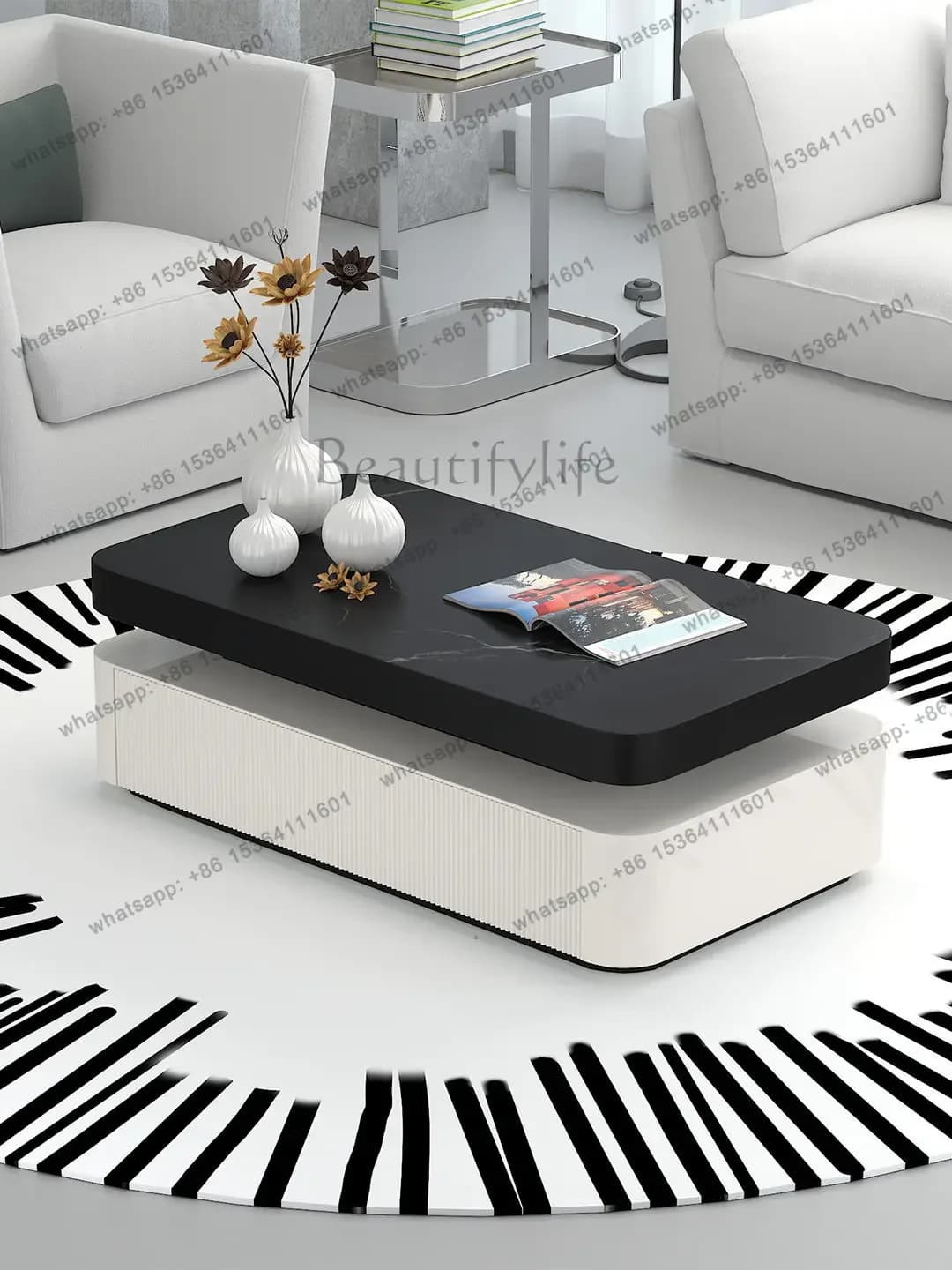 FG40Italian minimalist all-solid wood rock slab coffee table living room light luxury high-end coffee table