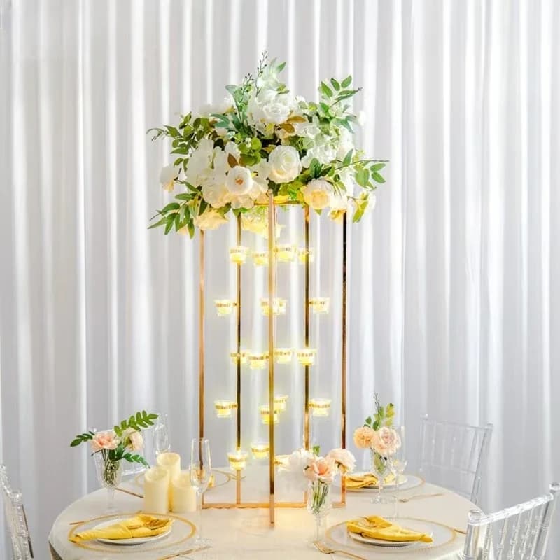 4 Golden Iron Rack Cup Candle Stand For Wedding Table Centerpiece Stage Roadside Flower Stand Flower Holder Backdrops Decoration