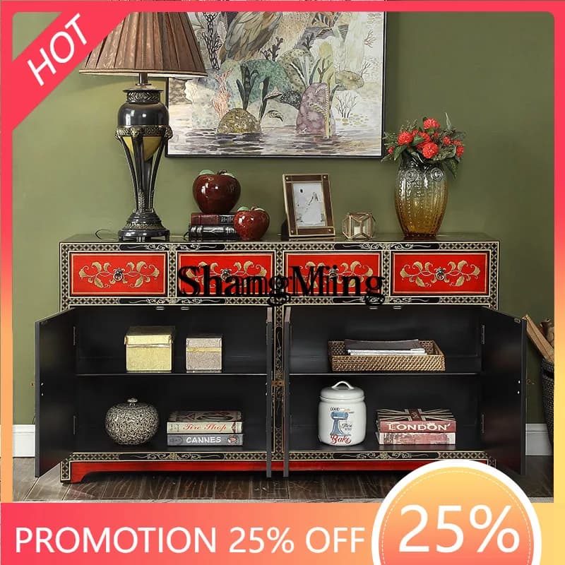 SM Chinese-style entrance cabinet, painted painted character cabinet, living room entrance hall, storage and dining side cabinet