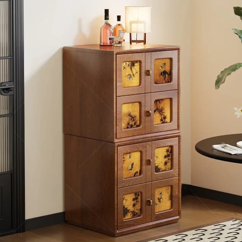 Medieval black fragrant cloud yarn solid wood bucket cabinet living room dining side cabinet combination TV cabinet