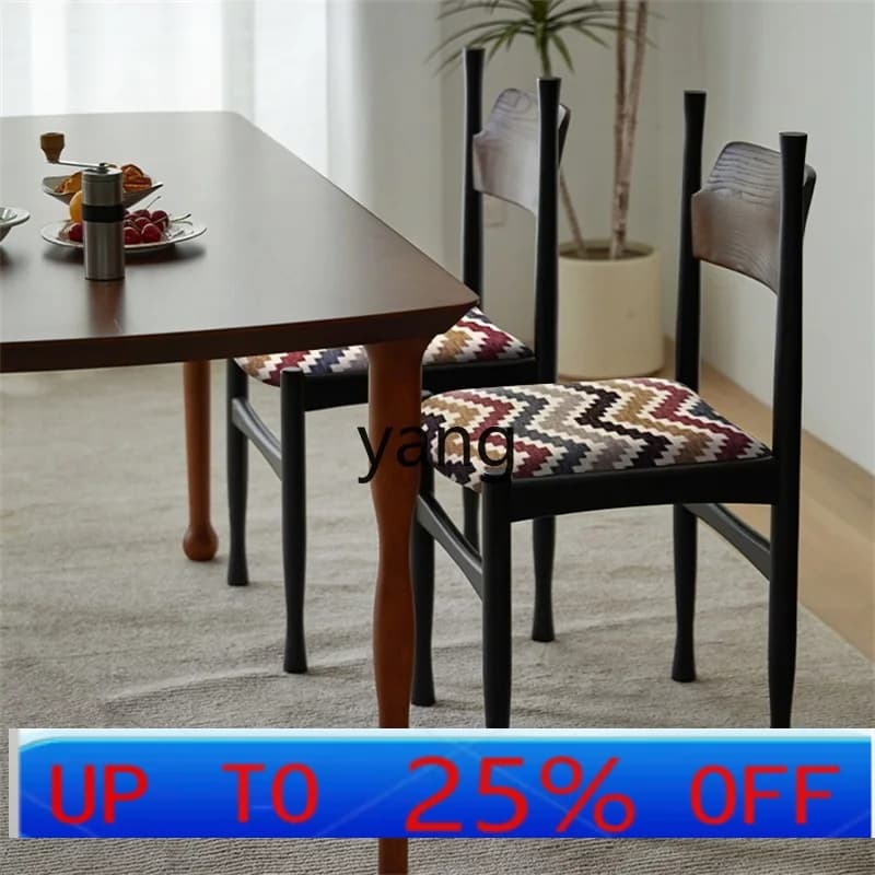 LTT antique dining chair solid wood chair backrest soft bag light luxury home retro
