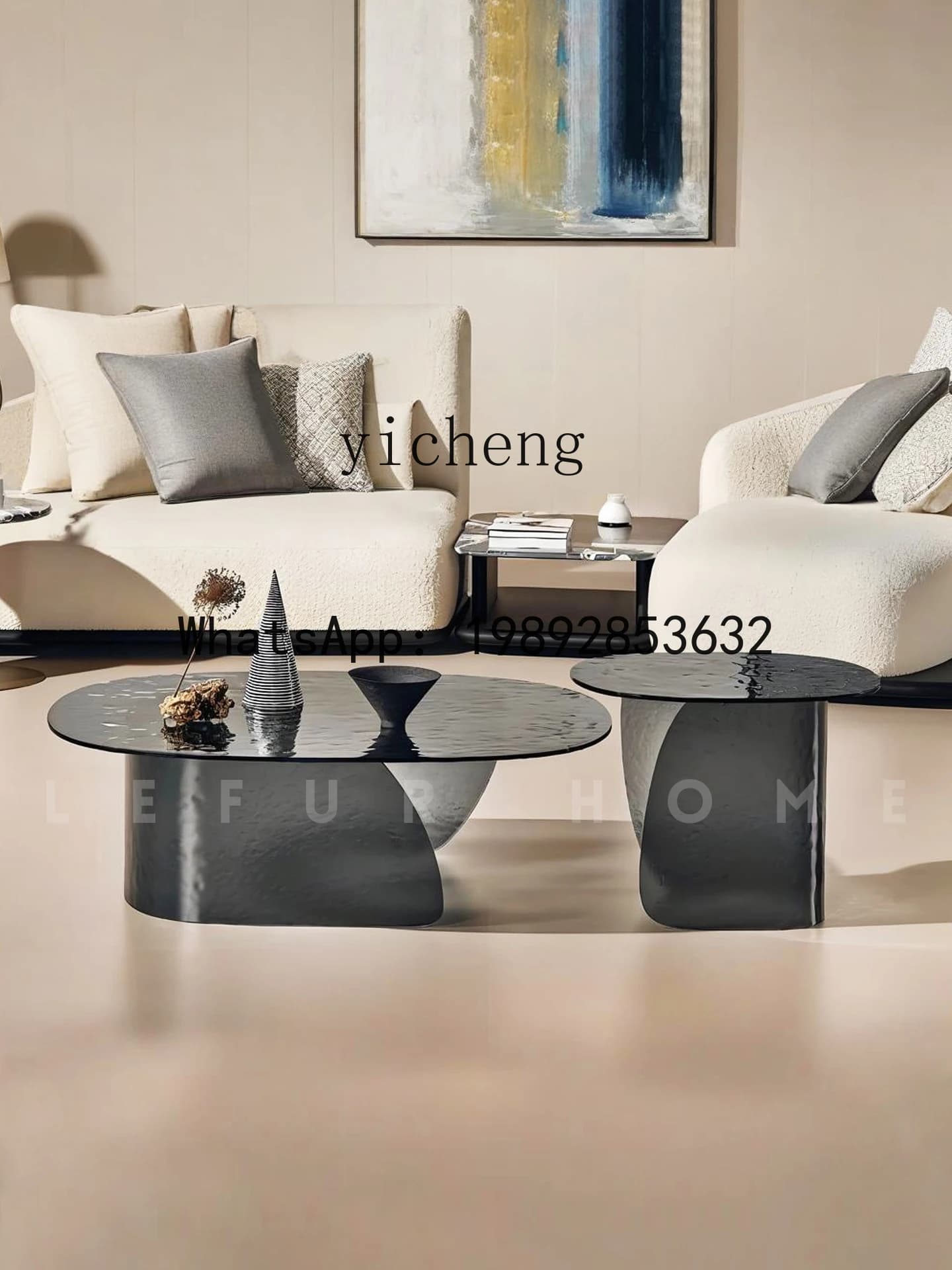 X6   Minimalist Art Glass Coffee Table Oval Living Room Home Small Apartment