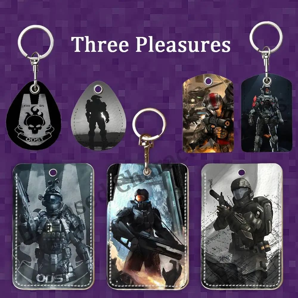 The D-Dimike O-ODST Rectangle Card Case Keychain Access Card Bag Key Tag Ring Leather Card Holder Key Ring Access