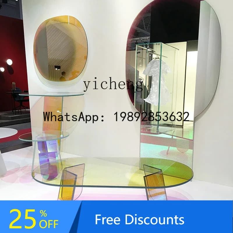 AA  acrylic colorful porch neon  colored glass side table light luxury round coffee table