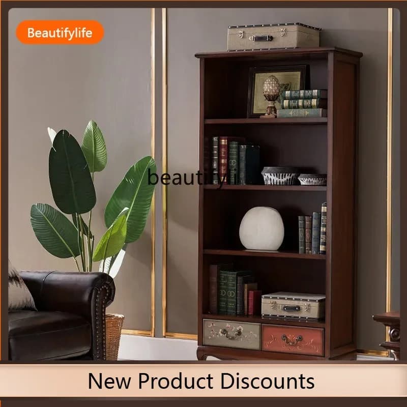 f09 American solid wood with drawers bookcase retro hand-painted simple multi-layer cabinet multi-functional storage