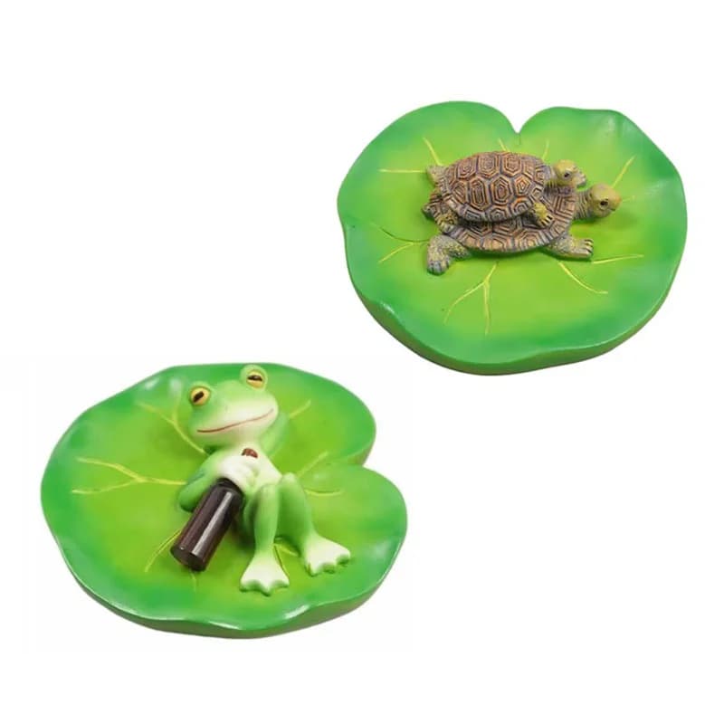 Frog Turtle Floating Lotus Leaf Figurines Animal Ornament Decorations Garden Yard Patio Pond Landscape