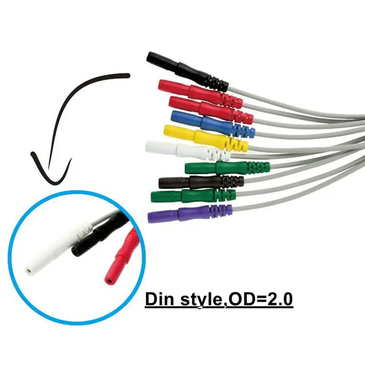 3/5/7/10 Lead ECG Wire Snap Din Type TPU Jacket Sterilized 3.3m