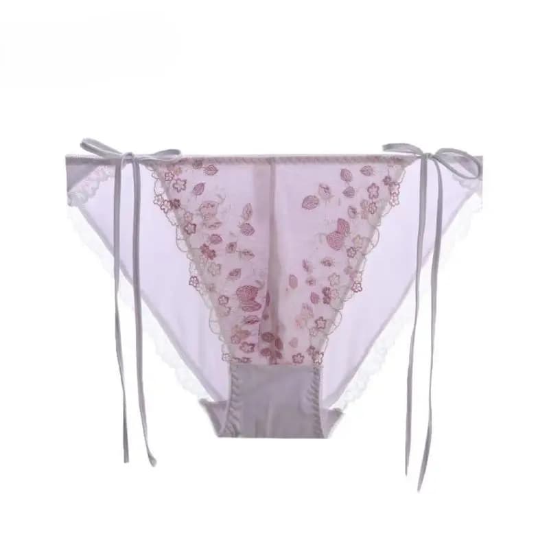 Man's Cute Panties Milk Silk Lace Embroidery Bow Briefs Sissy Lace Up Low Waist Bulge Underpants BF Gift Erotic Lingerie Party