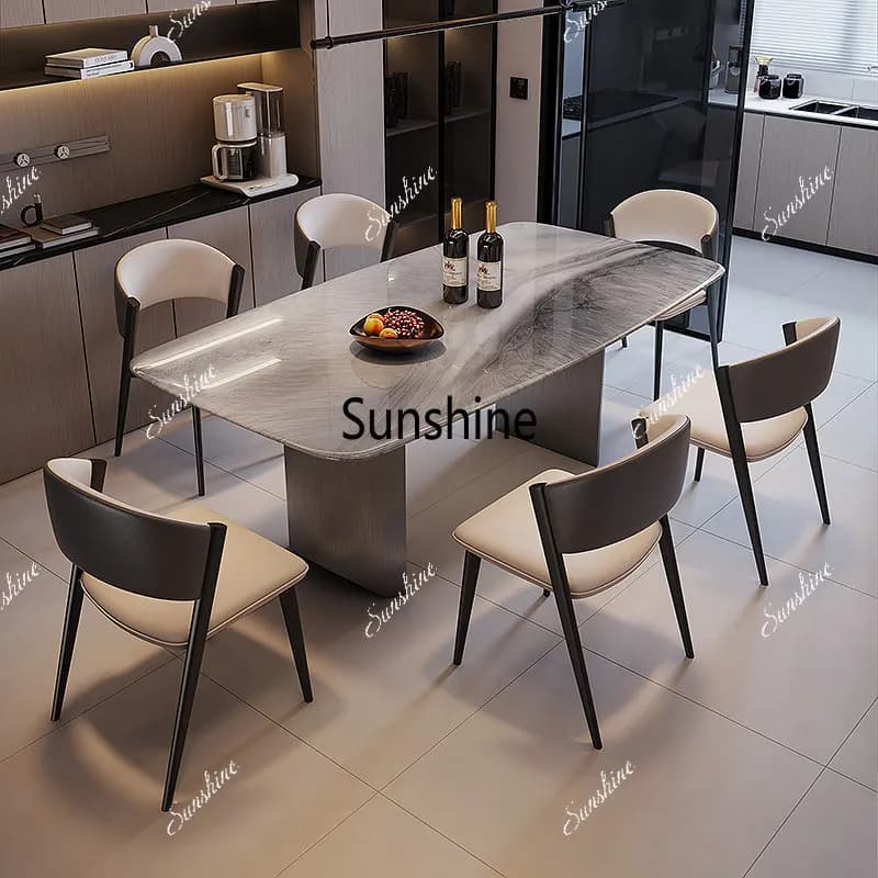 Light luxury household rectangular marble surface small apartment dining table