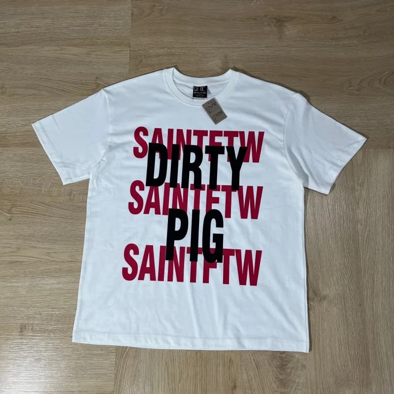 New Summer Men's/Women's Overlapping Letter Print White Loose-Fitting Casual Cotton Round-neck SAINT T-shirt