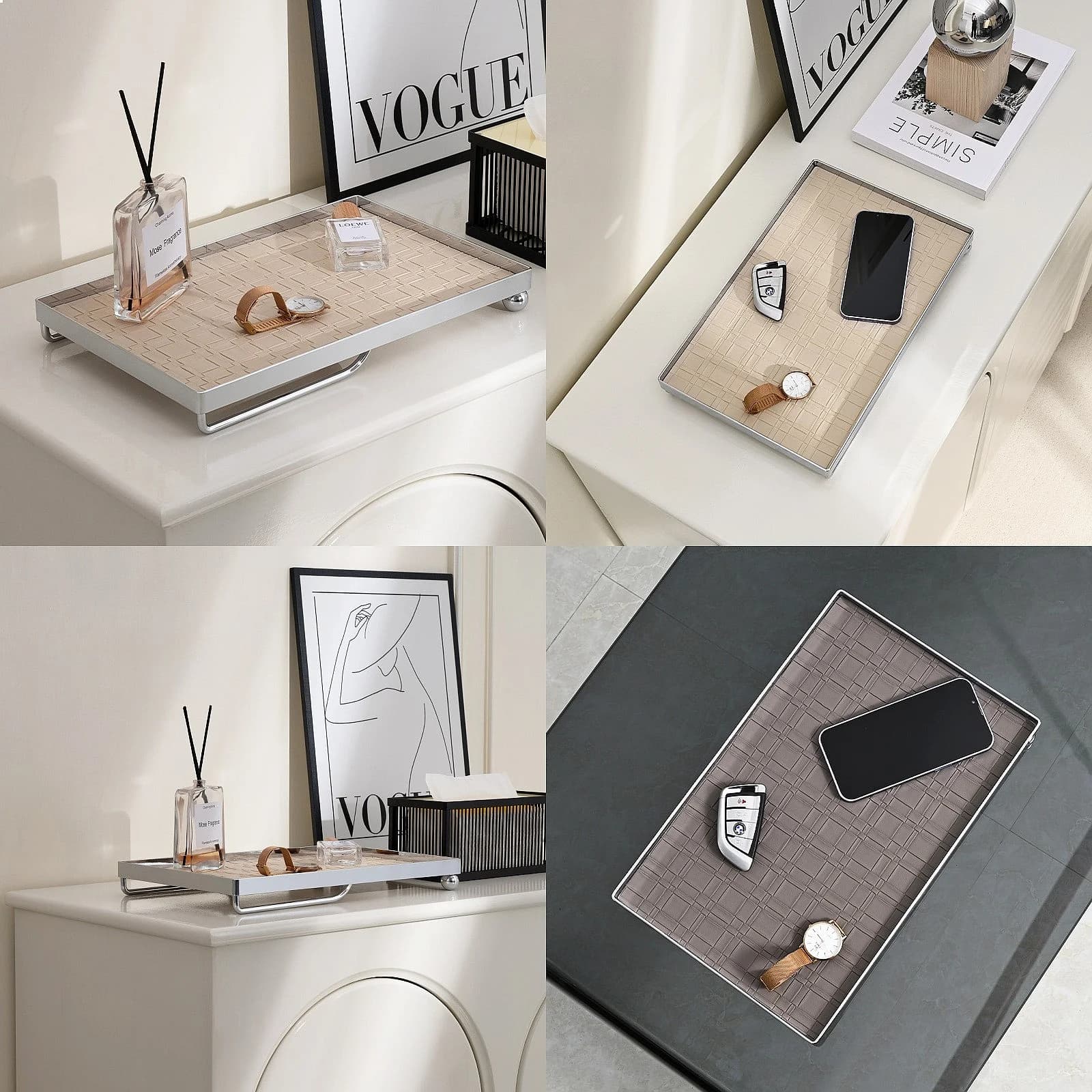Rectangular Leather Tray, Multipurpose Organizer for Keys Jewelry Cosmetics, Entryway Desk Catchall