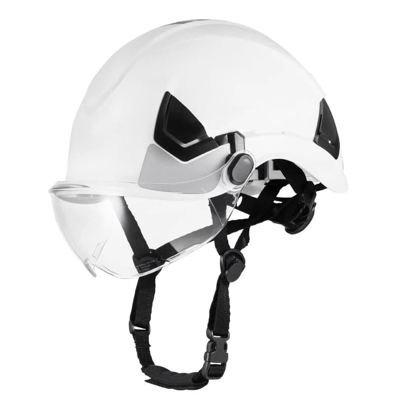 ANSI/ISEA certified industrial safety helmet, 6-point ratchet suspension system, adjustable ventilation hard cap, ABS mask