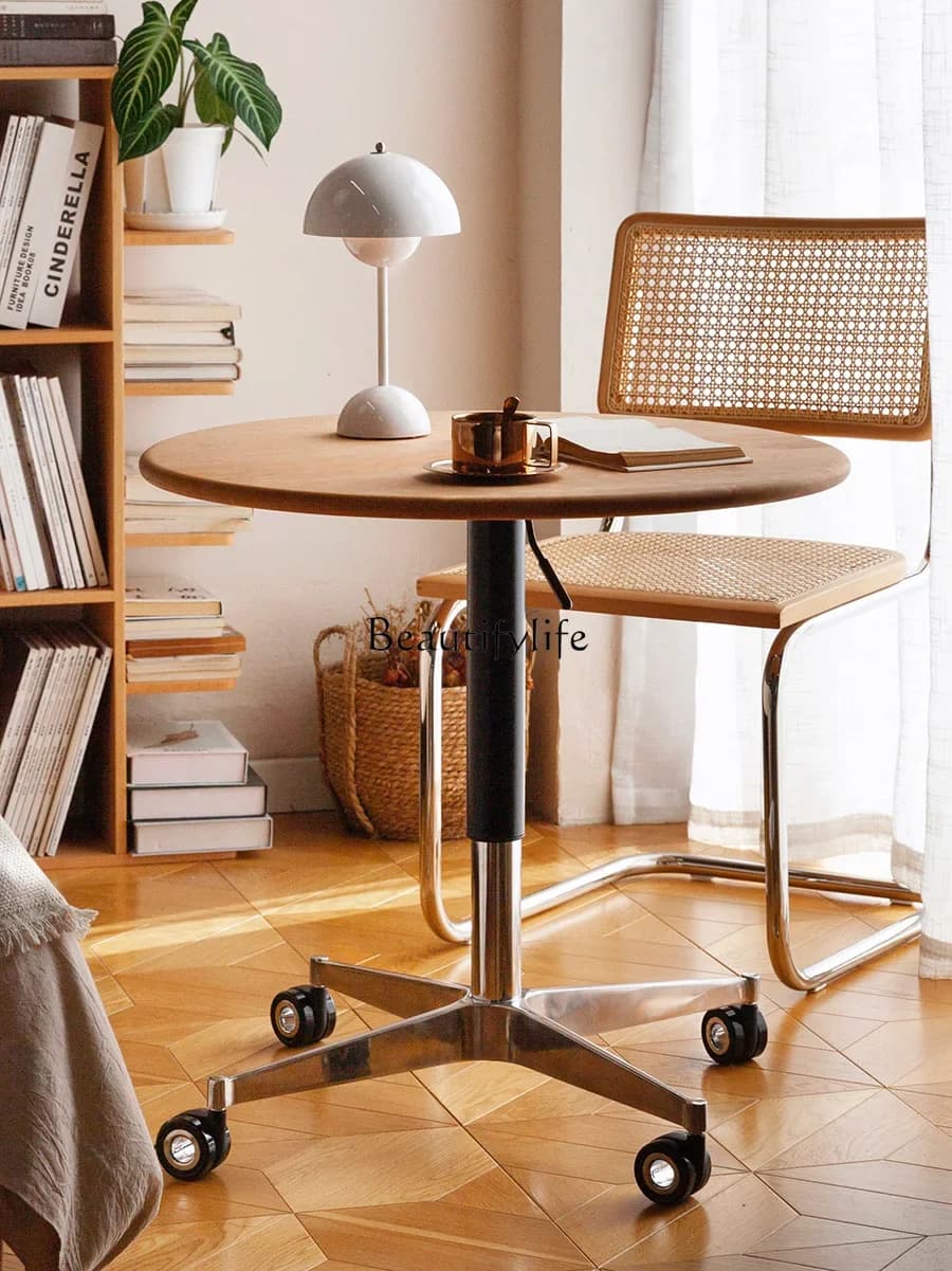 X4 Nordic Cherrywood Black Walnut Side Table Side Table Wheeled Mobile Solid Wood Lifting