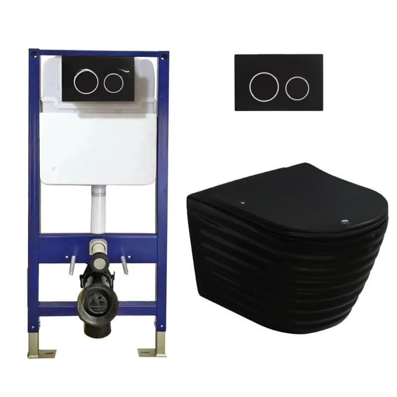 Modern ceramic round p trap hanging toilet ceramic toilet sanitary ware matte black frameless wall-mounted toilet