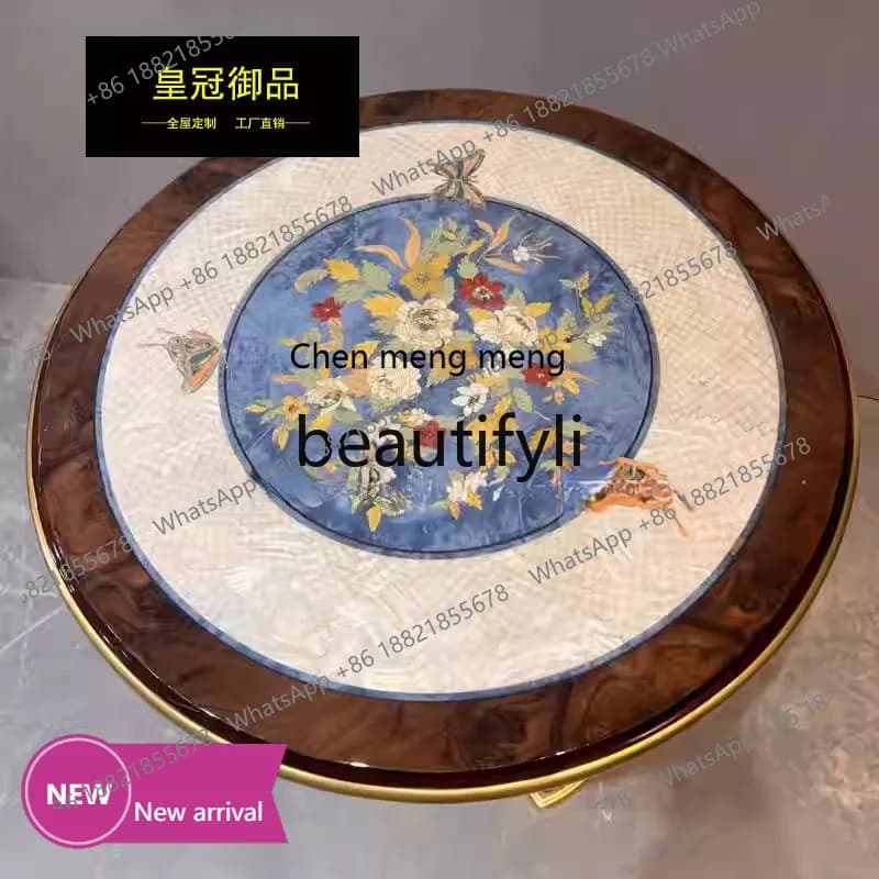 178C  French luxury solid wood carving lace European inlaid shell coffee table decoration table, furniture