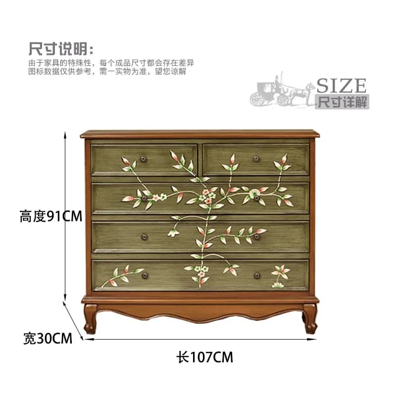 CXX retro solid wood, hand-painted chest of drawers European style old bedroom storage locker