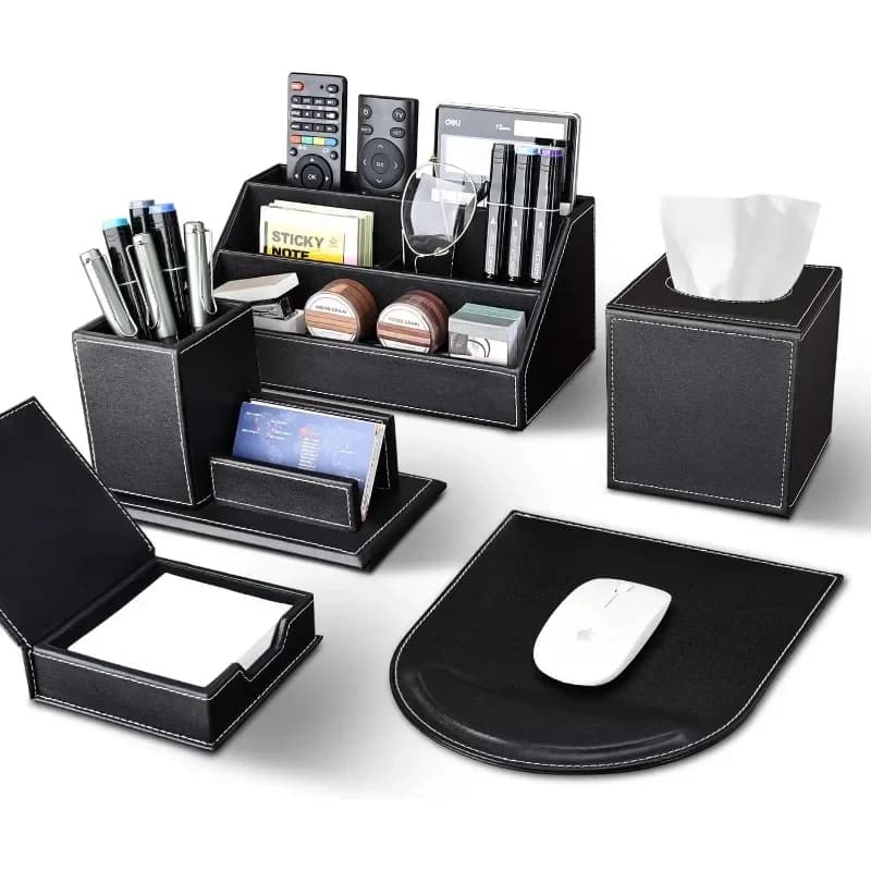 Deluxe Desk Leather Office Set Home Study Stationery Business Office School Storage Organizer Accessories