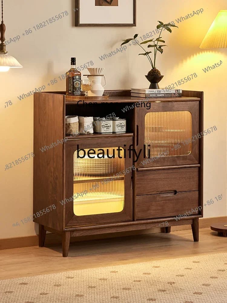 Y183ff North American black walnut dining side cabinet Nordic simple wrong grid side cabinet Household wall tea locker