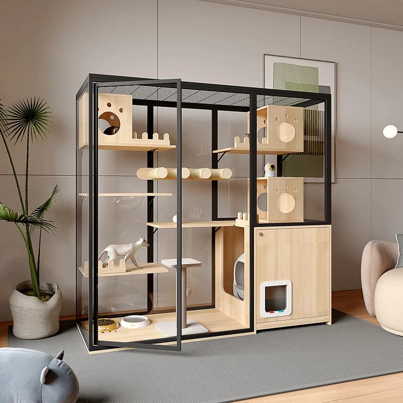 XL Panoramic Cat Villa With Integrated Smart Cat Litter Box And Large Space Cat Cage