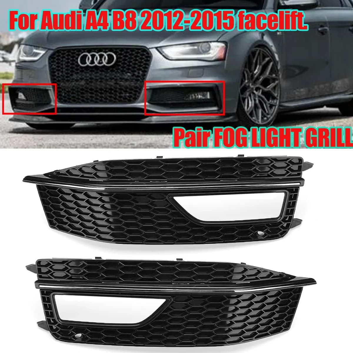 The fog lamp front bumper honeycomb lower mesh grille is applicable to the Audi 13-16 A4L B9 S4 Sline Sport Edition