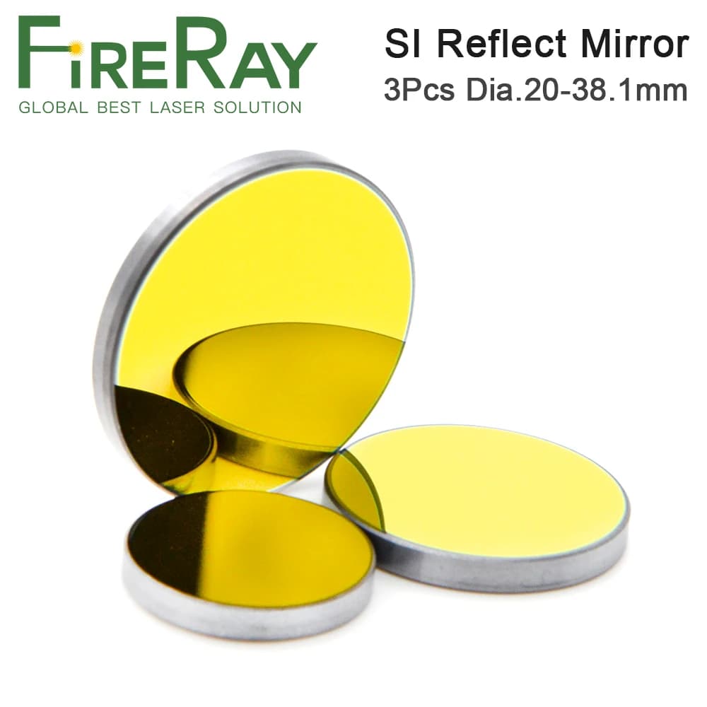 FireRay 3Pcs Co2 Laser Si Reflective Mirror for Laser Engraving Gold-Plated Silicon Reflector Lenses Dia.19 20 25 30 38.1 mm