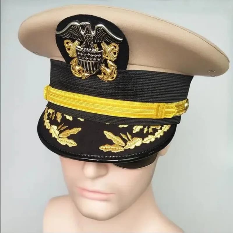 US Naval Commander Cap Admiral Hat Captain Officer Cosplay Cap Navy Captain Hat 55-62cm Seaman Sailor Men Embroidery